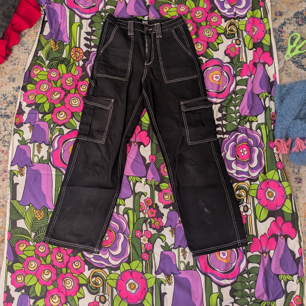 Black Cargo Pants with White Stitching